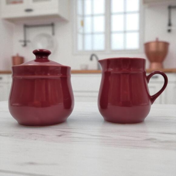Newcor Regency Williamsburg Creamer & Sugar Bowl Set Japan Red Floral Country - Picture 1 of 16